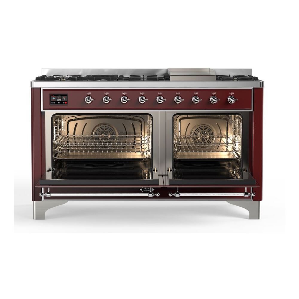 ILVE_UM15FDNS3BUCLP_Majestic_II_60"_Dual_Fuel_Range_oven-doors-opened