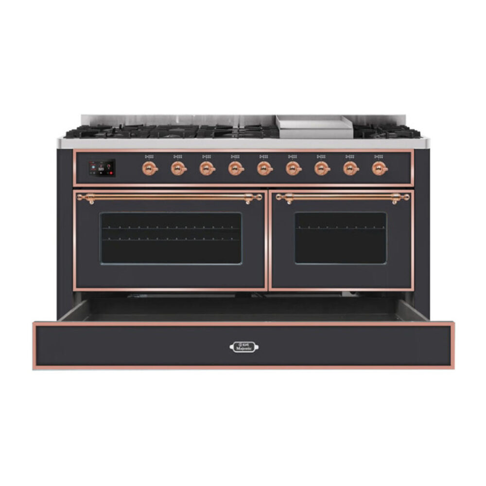 ILVE_UM15FDNS3MGPLP_Majestic_II_60"_Dual_Fuel_Range_drawer-opened