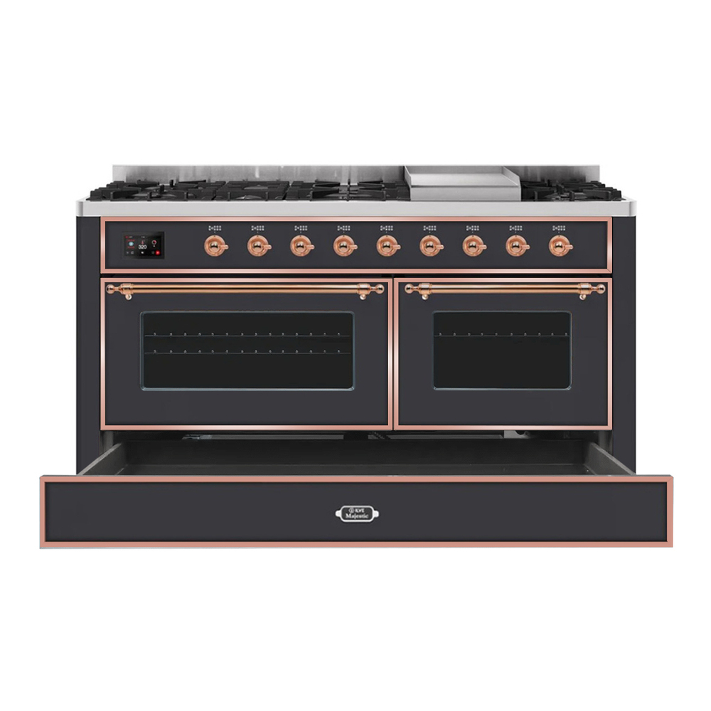 ILVE_UM15FDNS3MGPLP_Majestic_II_60"_Dual_Fuel_Range_drawer-opened