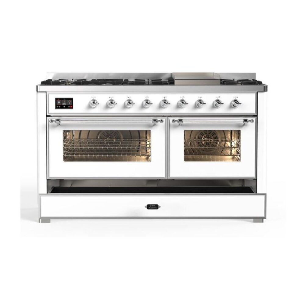 ILVE_UM15FDNS3WHCLP_Majestic_II_60"_Dual_Fuel_Range_drawer-opened
