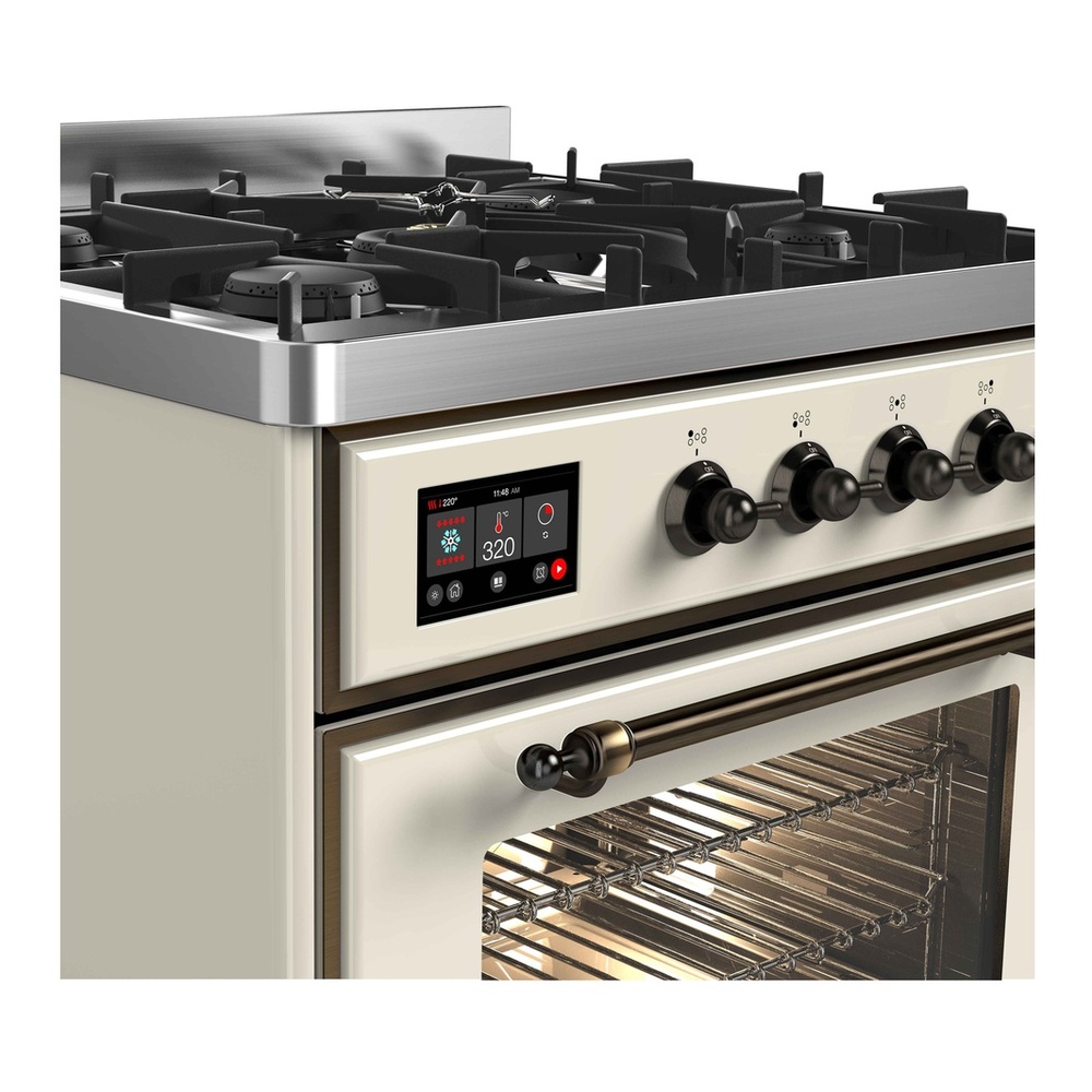 ILVE UM30DNE3AWB Majestic II 30 inch Dual Fuel Range with 5 Black Brass Burners (Natural Gas, Triple Glass Door, Antique White, Burnished) 7 ILVE UM30D Majestic II 30 inch Dual Fuel Range with 5 Burners