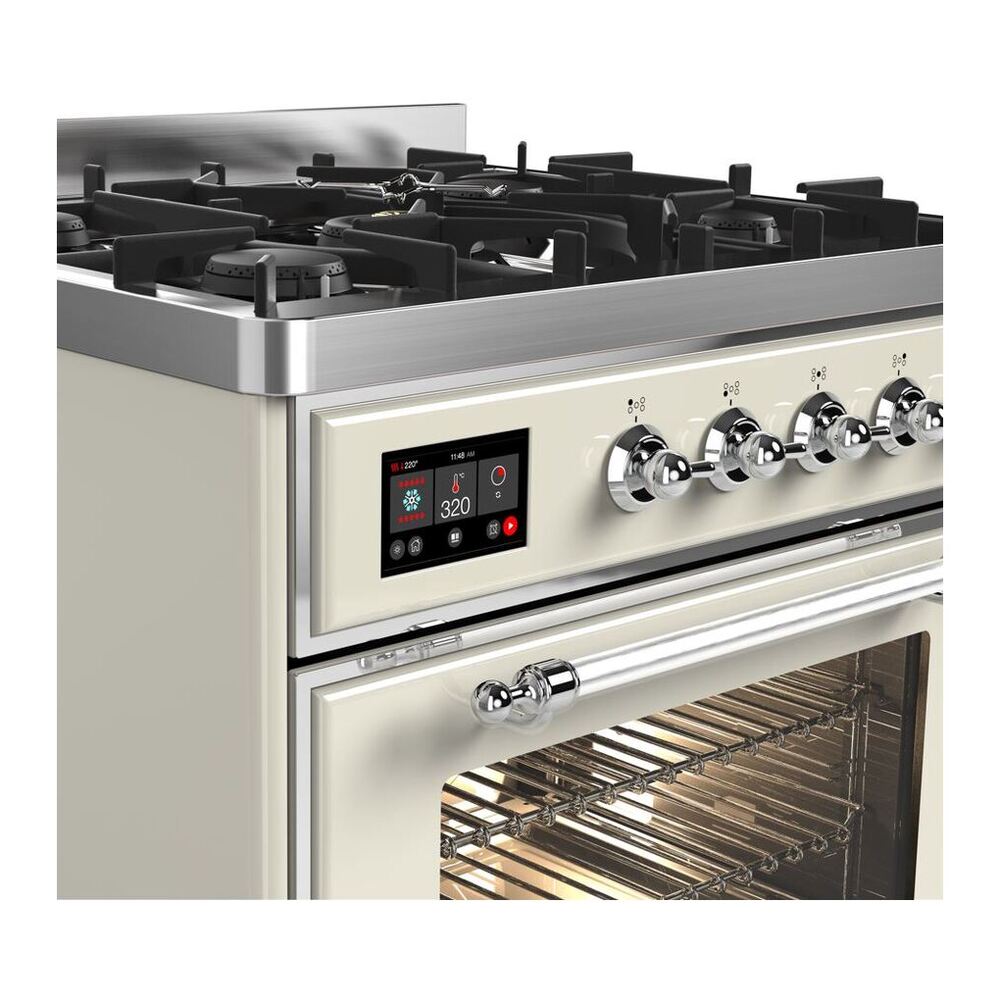 ILVE UM30DNE3AWC Majestic II 30 inch Dual Fuel Range with 5 Black Brass Burners (Natural Gas, Triple Glass Door, Antique White, Chrome) 6 ILVE UM30D Majestic II 30 inch Dual Fuel Range with 5 Burners