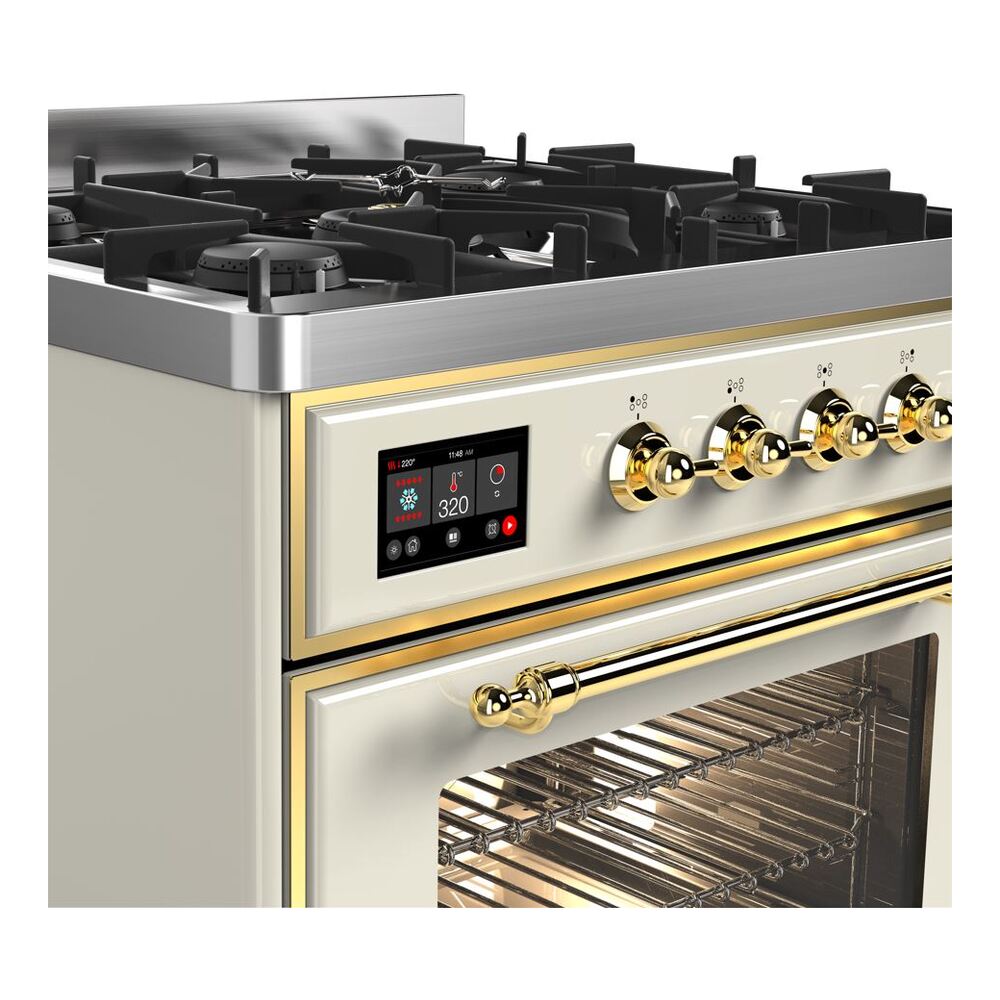 ILVE UM30D Majestic II 30 inch Dual Fuel Range with 5 Black Brass Burners