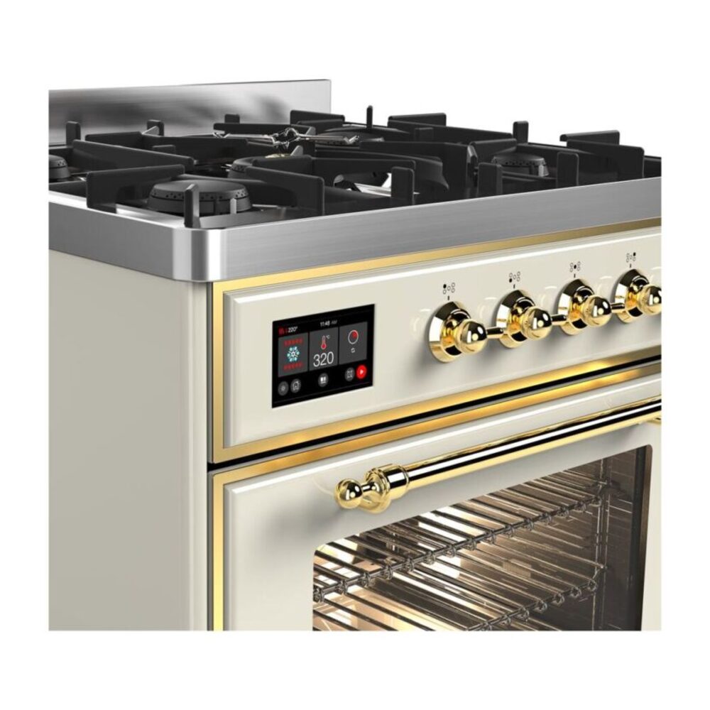 ILVE UM30D Majestic II 30 inch Dual Fuel Range with 5 Black Brass Burners
