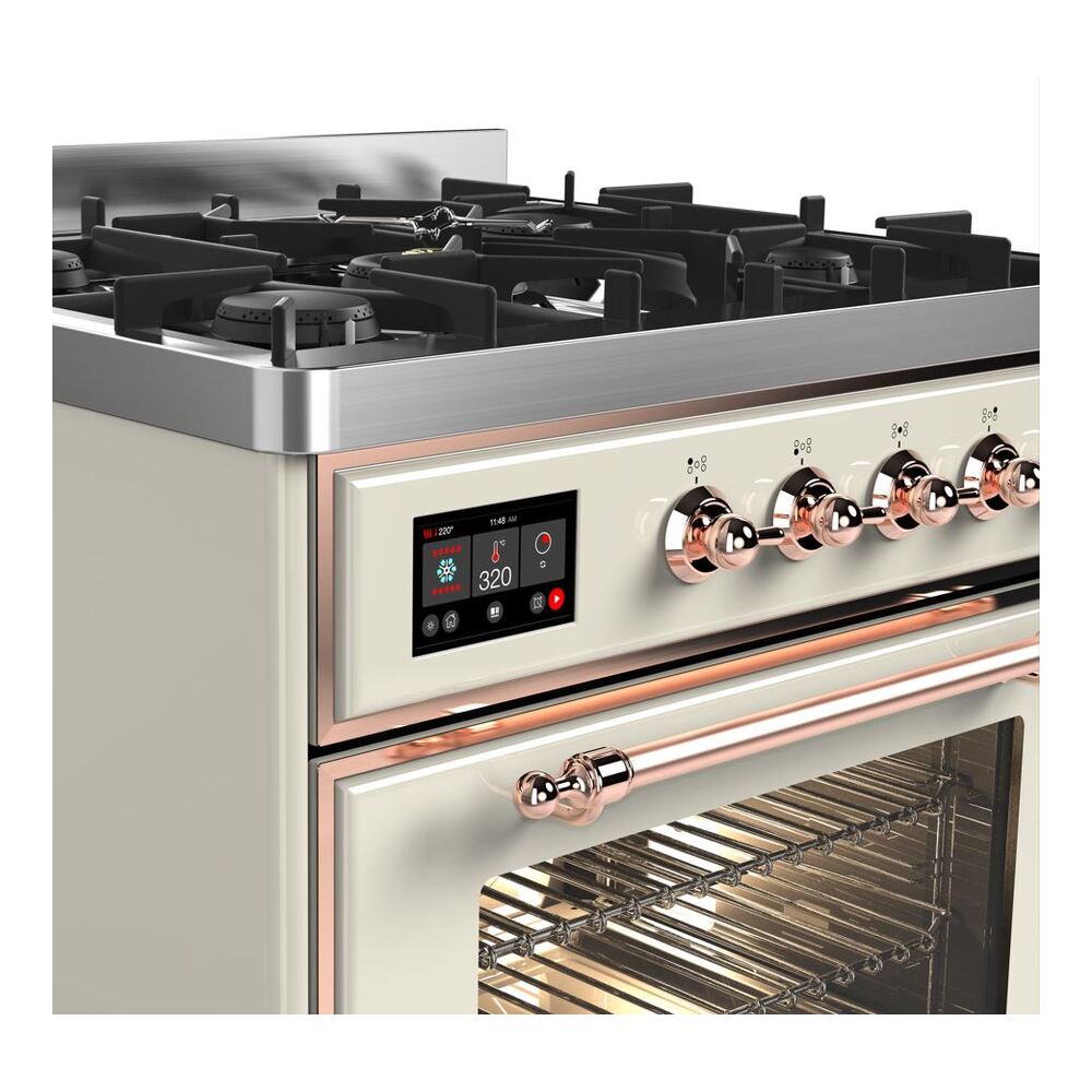 ILVE UM30D Majestic II 30 inch Dual Fuel Range with 5 Black Brass Burners