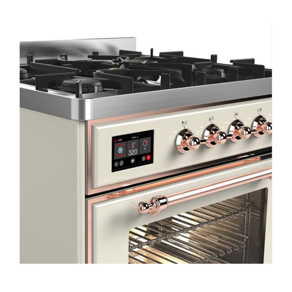 ILVE UM30D Majestic II 30 inch Dual Fuel Range with 5 Black Brass Burners