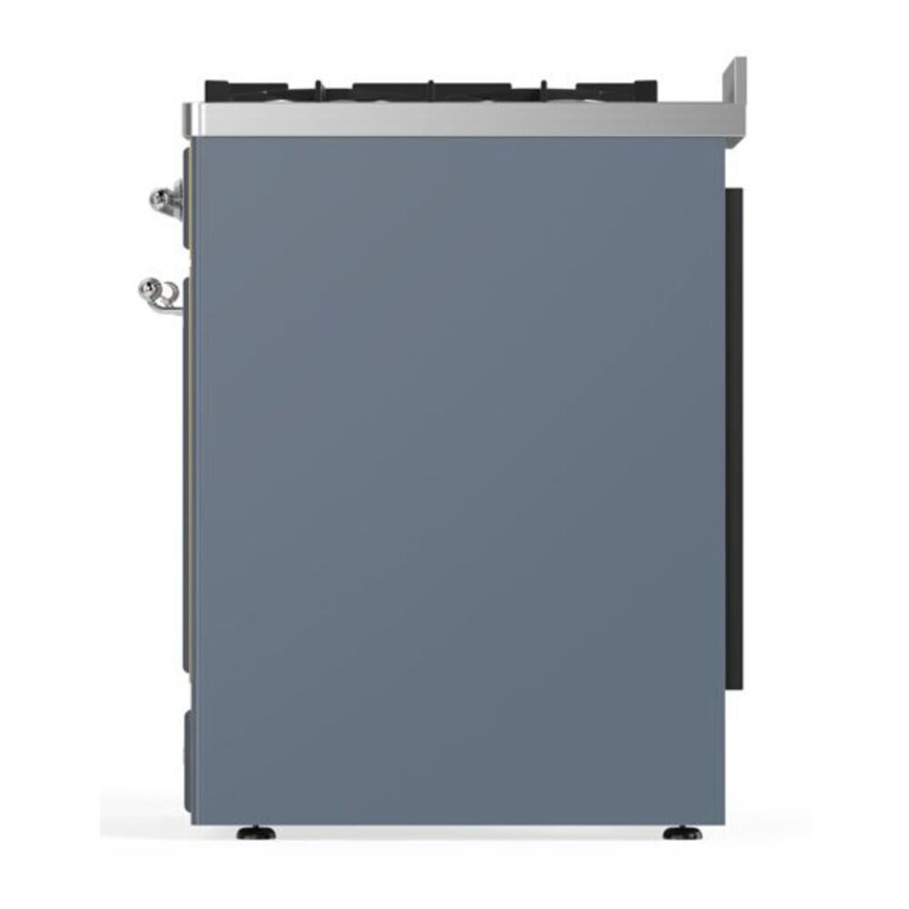 ILVE UM30DNE3BGC Majestic II 30 inch Dual Fuel Range with 5 Black Brass Burners (Natural Gas, Triple Glass Door, Blue Grey, Chrome) 9 ILVE_UM30DNE3BGC_Majestic_II_30"_Dual_Fuel_Range_left_side