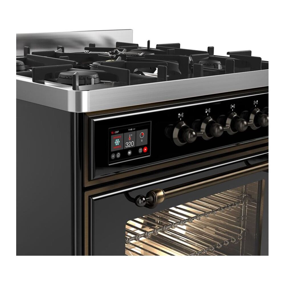 ILVE UM30DNE3BKB Majestic II 30 inch Dual Fuel Range with 5 Black Brass Burners (Natural Gas, Triple Glass Door, Glossy Black, Burnished) 6 ILVE_UM30DNE3BKB_Majestic_II_30_Dual_Fuel_Range_Front_View
