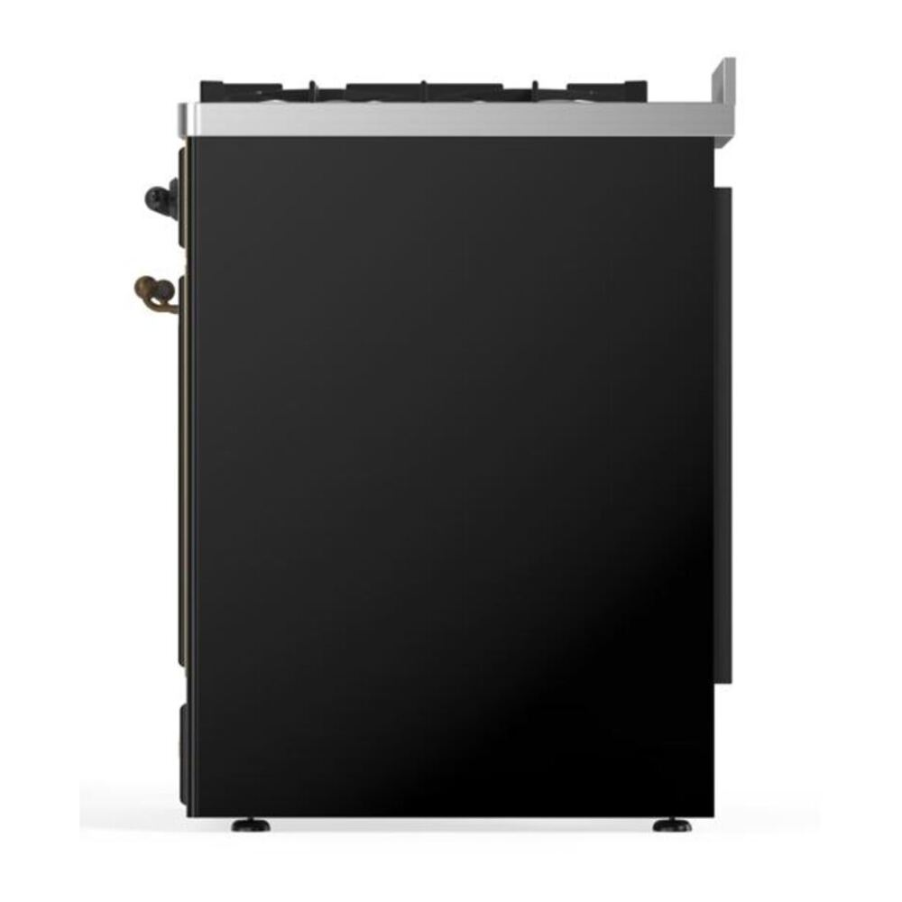 ILVE UM30DNE3BKB Majestic II 30 inch Dual Fuel Range with 5 Black Brass Burners (Natural Gas, Triple Glass Door, Glossy Black, Burnished) 8 ILVE_UM30DNE3BKB_Majestic_II_30_Dual_Fuel_Range_Left_Angle