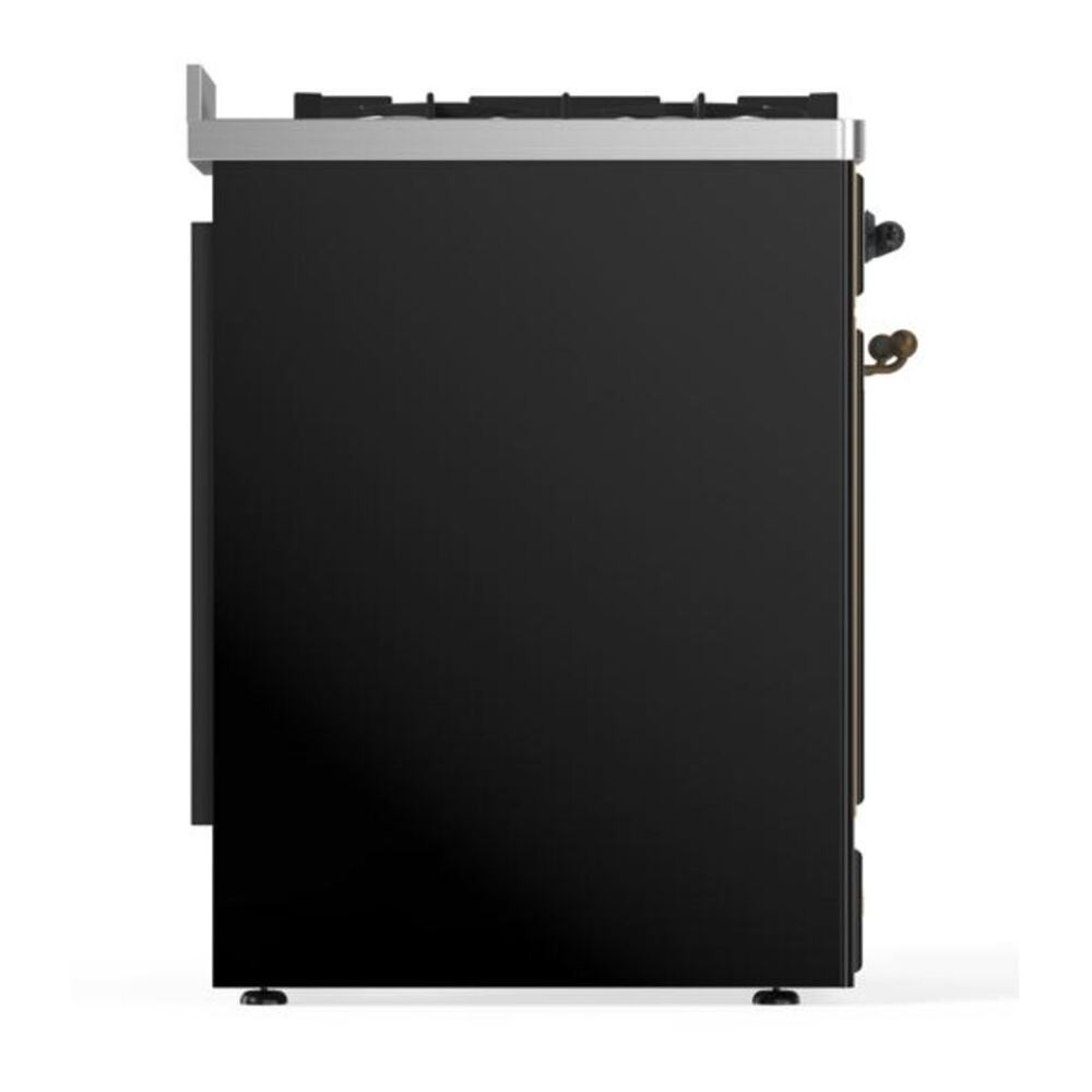 ILVE UM30DNE3BKB Majestic II 30 inch Dual Fuel Range with 5 Black Brass Burners (Natural Gas, Triple Glass Door, Glossy Black, Burnished) 9 ILVE_UM30DNE3BKB_Majestic_II_30"_Dual_Fuel_Range_Right_Angle