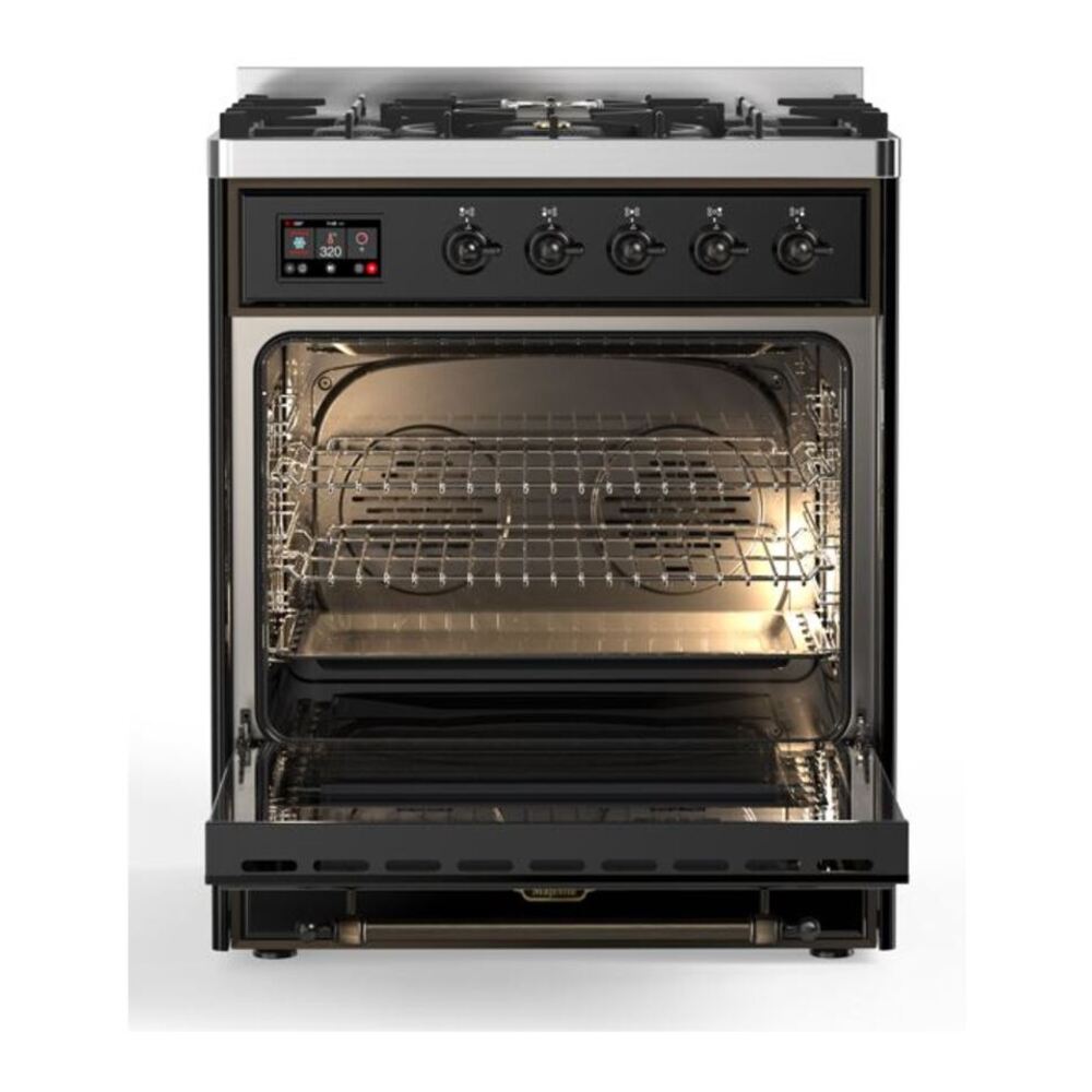 ILVE UM30DNE3BKB Majestic II 30 inch Dual Fuel Range with 5 Black Brass Burners (Natural Gas, Triple Glass Door, Glossy Black, Burnished) 5 ILVE UM30D Majestic II 30 inch Dual Fuel Range with 5 Burners