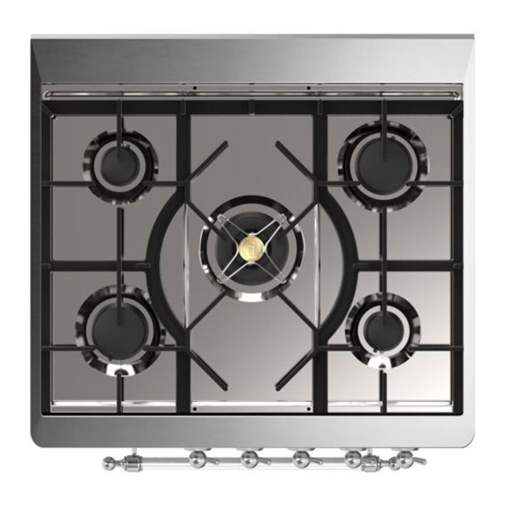 ILVE UM30DNE3MGCLP Majestic II 30 inch Dual Fuel Range with 5 Black Brass Burners (Liquid Propane, Triple Glass Door, Graphite Matte, Chrome) 7 ILVE_UM30DNE3MGCLP_Majestic_II_30"_Dual_Fuel_Range_Top_Angle