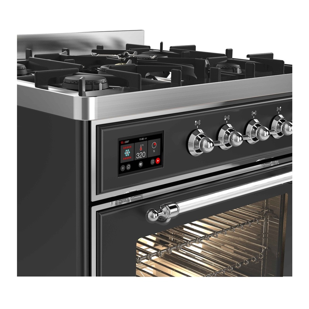 ILVE UM30DNE3MGCLP Majestic II 30 inch Dual Fuel Range with 5 Black Brass Burners (Liquid Propane, Triple Glass Door, Graphite Matte, Chrome) 5 ILVE_UM30DNE3MGCLP_Majestic_II_30"_Dual_Fuel_Range_front