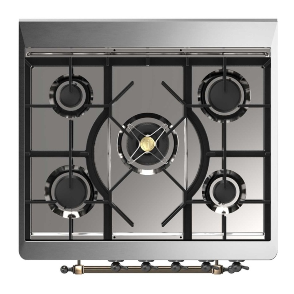 ILVE UM30DNE3RABLP Majestic II 30 inch Dual Fuel Range with 5 Black Brass Burners (Liquid Propane, Triple Glass Door, RAL, Burnished) 6 ILVE_UM30DNE3RABLP_Majestic_II_30"_Dual_Fuel_Range_Top_Angle