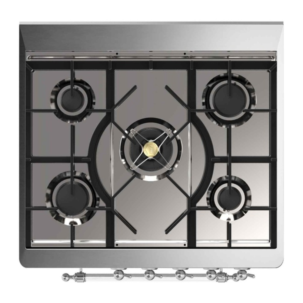 ILVE UM30DNE3RACLP Majestic II 30 inch Dual Fuel Range with 5 Black Brass Burners (Liquid Propane, Triple Glass Door, RAL, Chrome) 6 ILVE_UM30DNE3RACLP_Majestic_II_30"_Dual_Fuel_Range_Top_Angle