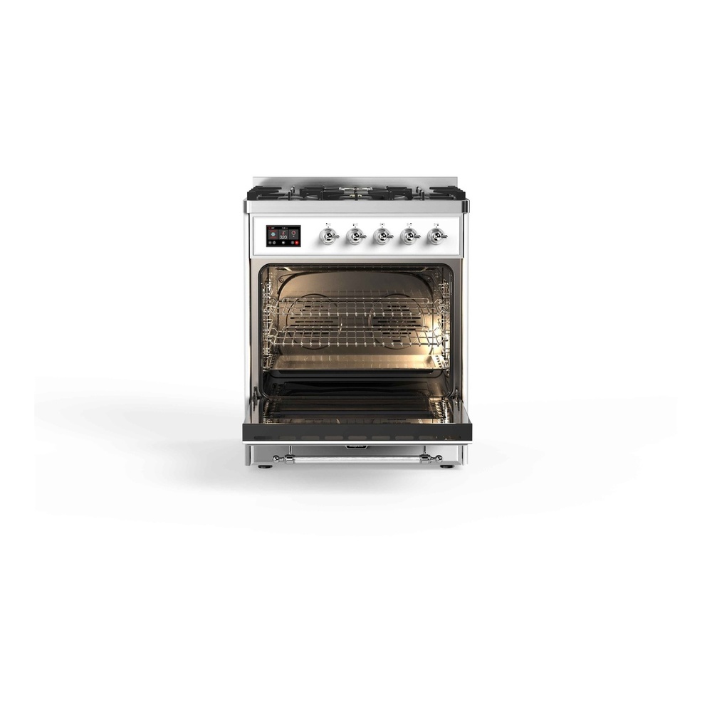 ILVE UM30DNE3RAC Majestic II 30 inch Dual Fuel Range with 5 Black Brass Burners (Natural Gas, Triple Glass Door, RAL, Chrome) 5 ILVE_UM30DNE3RAC_Majestic_II_30"_Dual_Fuel_Range_Front_View