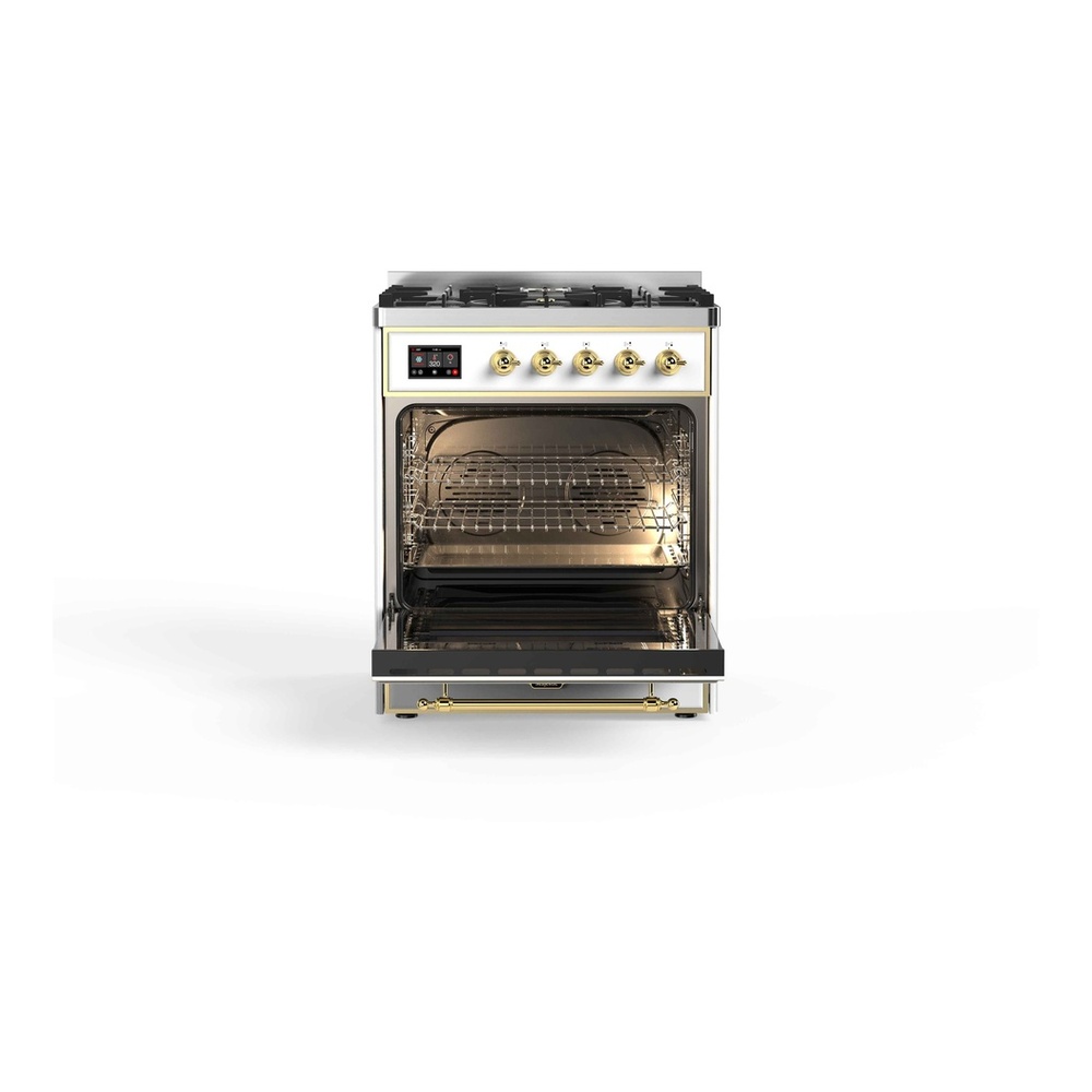 ILVE UM30DNE3RAG Majestic II 30 inch Dual Fuel Range with 5 Black Brass Burners (Natural Gas, Triple Glass Door, RAL, Brass) 5 ILVE_UM30DNE3RAG_Majestic_II_30"_Dual_Fuel_Range_Front_View
