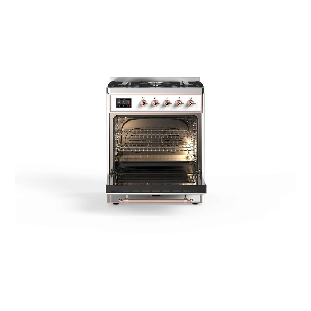 ILVE UM30DNE3RAP Majestic II 30 inch Dual Fuel Range with 5 Black Brass Burners (Natural Gas, Triple Glass Door, RAL, Copper) 5 ILVE_UM30DNE3RAP_Majestic_II_30"_Dual_Fuel_Range_Front_View