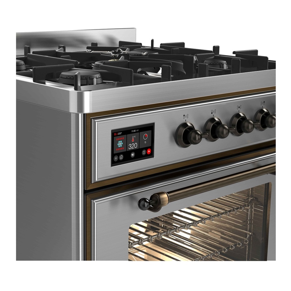 ILVE UM30DNE3SSBLP Majestic II 30 inch Dual Fuel Range with 5 Black Brass Burners (Liquid Propane, Triple Glass Door, Stainless Steel, Burnished) 5 ILVE_UM30DNE3SSBLP_Majestic_II_30"_Dual_Fuel_Range_Front_View
