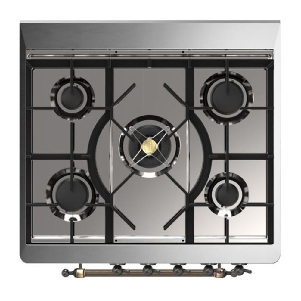 ILVE UM30DNE3SSBLP Majestic II 30 inch Dual Fuel Range with 5 Black Brass Burners (Liquid Propane, Triple Glass Door, Stainless Steel, Burnished) 7 ILVE_UM30DNE3SSBLP_Majestic_II_30"_Dual_Fuel_Range_Top_Angle