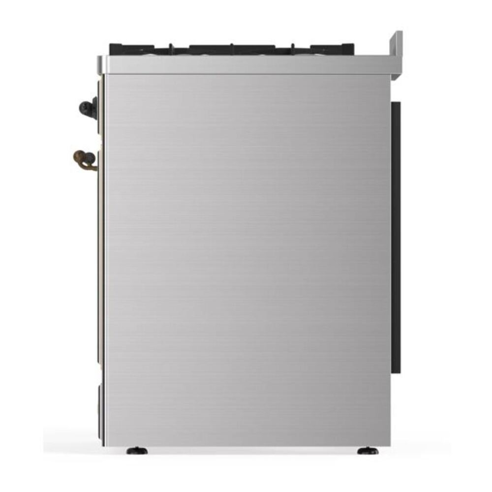 ILVE UM30DNE3SSBLP Majestic II 30 inch Dual Fuel Range with 5 Black Brass Burners (Liquid Propane, Triple Glass Door, Stainless Steel, Burnished) 8 ILVE_UM30DNE3SSBLP_Majestic_II_30"_Dual_Fuel_Range_Left_Angle