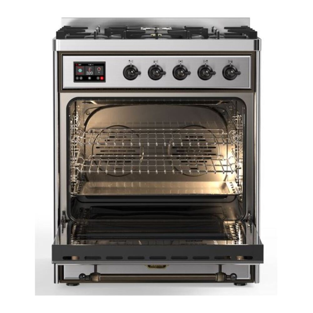 ILVE UM30DNE3SSBLP Majestic II 30 inch Dual Fuel Range with 5 Black Brass Burners (Liquid Propane, Triple Glass Door, Stainless Steel, Burnished) 6 ILVE UM30D Majestic II 30 inch Dual Fuel Range with 5 Burners