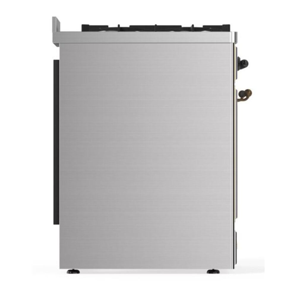ILVE UM30DNE3SSB Majestic II 30 inch Dual Fuel Range with 5 Black Brass Burners (Natural Gas, Triple Glass Door, Stainless Steel, Burnished) 8 ILVE_UM30DNE3SSB_Majestic_II_30"_Dual_Fuel_Range_Right_Angle
