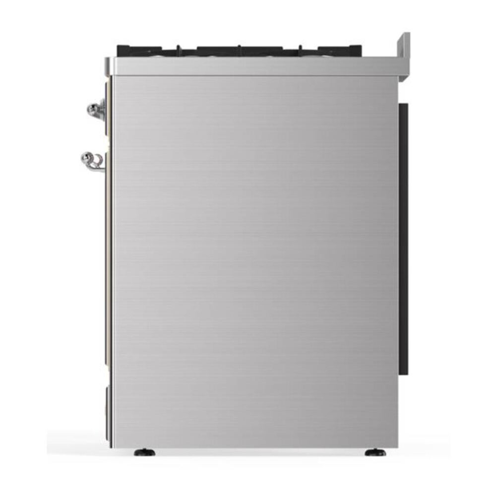 ILVE UM30DNE3SSCLP Majestic II 30 inch Dual Fuel Range with 5 Black Brass Burners (Liquid Propane, Triple Glass Door, Stainless Steel, Chrome) 10 ILVE_UM30DNE3SSCLP_Majestic_II_30"_Dual_Fuel_Range_Left_Angle