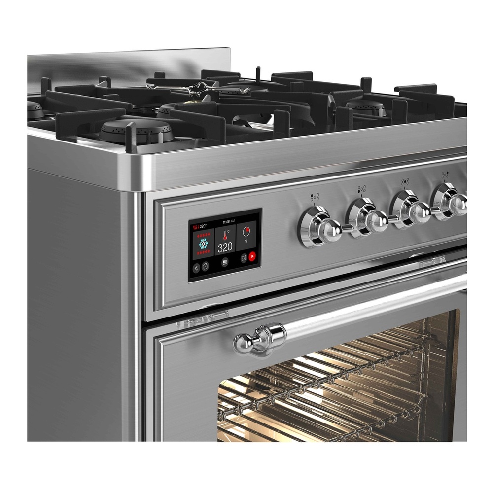 ILVE UM30DNE3SSC Majestic II 30 inch Dual Fuel Range with 5 Black Brass Burners (Natural Gas, Triple Glass Door, Stainless Steel, Chrome) 7 ILVE_UM30DNE3SSC_Majestic_II_30_Dual_Fuel_Range_Front_View