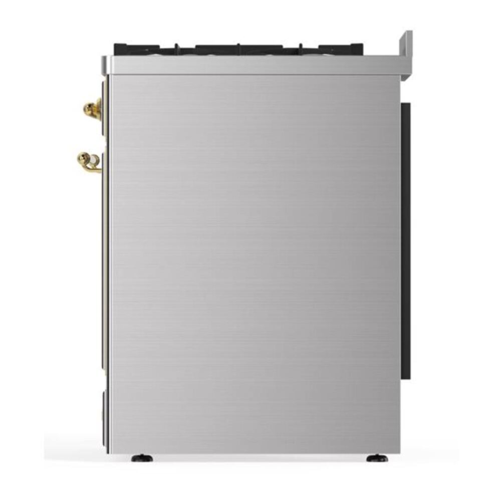ILVE UM30DNE3SSG Majestic II 30 inch Dual Fuel Range with 5 Black Brass Burners (Natural Gas, Triple Glass Door, Stainless Steel, Brass) 9 ILVE_UM30DNE3SSG_Majestic_II_30_Dual_Fuel_Range_Left_Angle