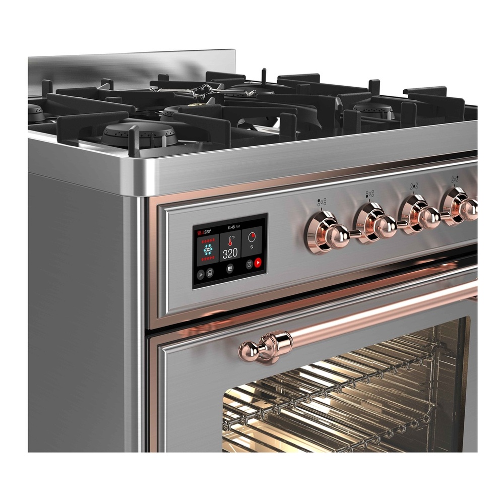 ILVE UM30DNE3SSPLP Majestic II 30 inch Dual Fuel Range with 5 Black Brass Burners (Liquid Propane, Triple Glass Door, Stainless Steel, Copper) 6 ILVE UM30D Majestic II 30 inch Dual Fuel Range with 5 Burners