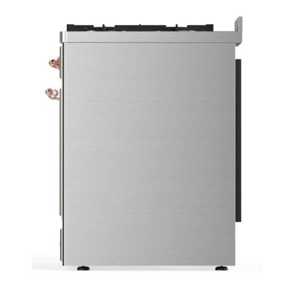 ILVE UM30DNE3SSP Majestic II 30 inch Dual Fuel Range with 5 Black Brass Burners (Natural Gas, Triple Glass Door, Stainless Steel, Copper) 8 ILVE_UM30DNE3SSP_Majestic_II_30"_Dual_Fuel_Range_Left_Angle