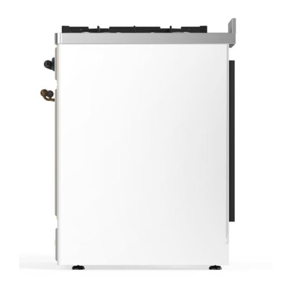 ILVE UM30DNE3WHB Majestic II 30 inch Dual Fuel Range with 5 Black Brass Burners (Natural Gas, Triple Glass Door, White, Burnished) 8 ILVE_UM30DNE3WHB_Majestic_II_30_Dual_Fuel_Range_Left_Angle