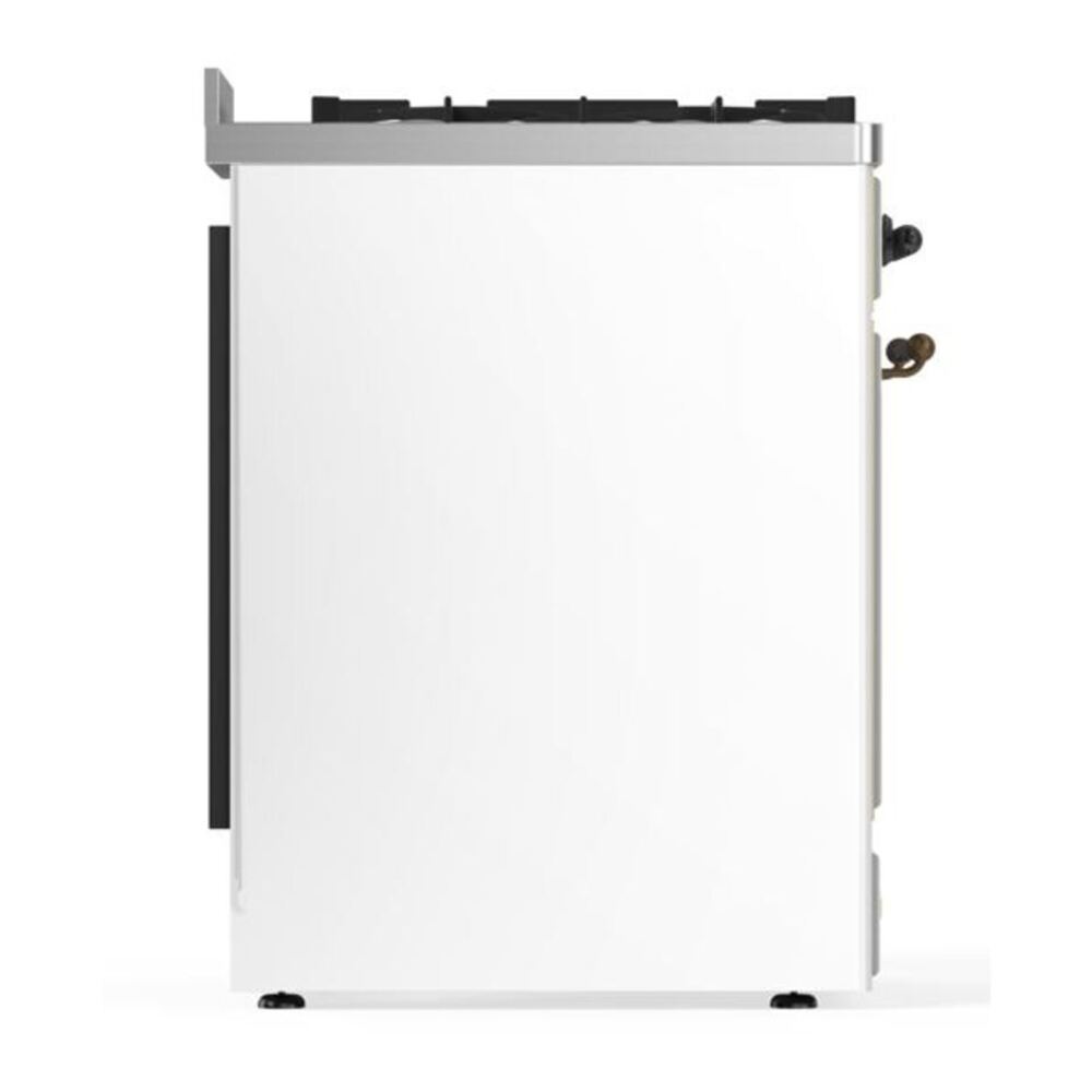 ILVE UM30DNE3WHB Majestic II 30 inch Dual Fuel Range with 5 Black Brass Burners (Natural Gas, Triple Glass Door, White, Burnished) 9 ILVE_UM30DNE3WHB_Majestic_II_30"_Dual_Fuel_Range_Right_Angle