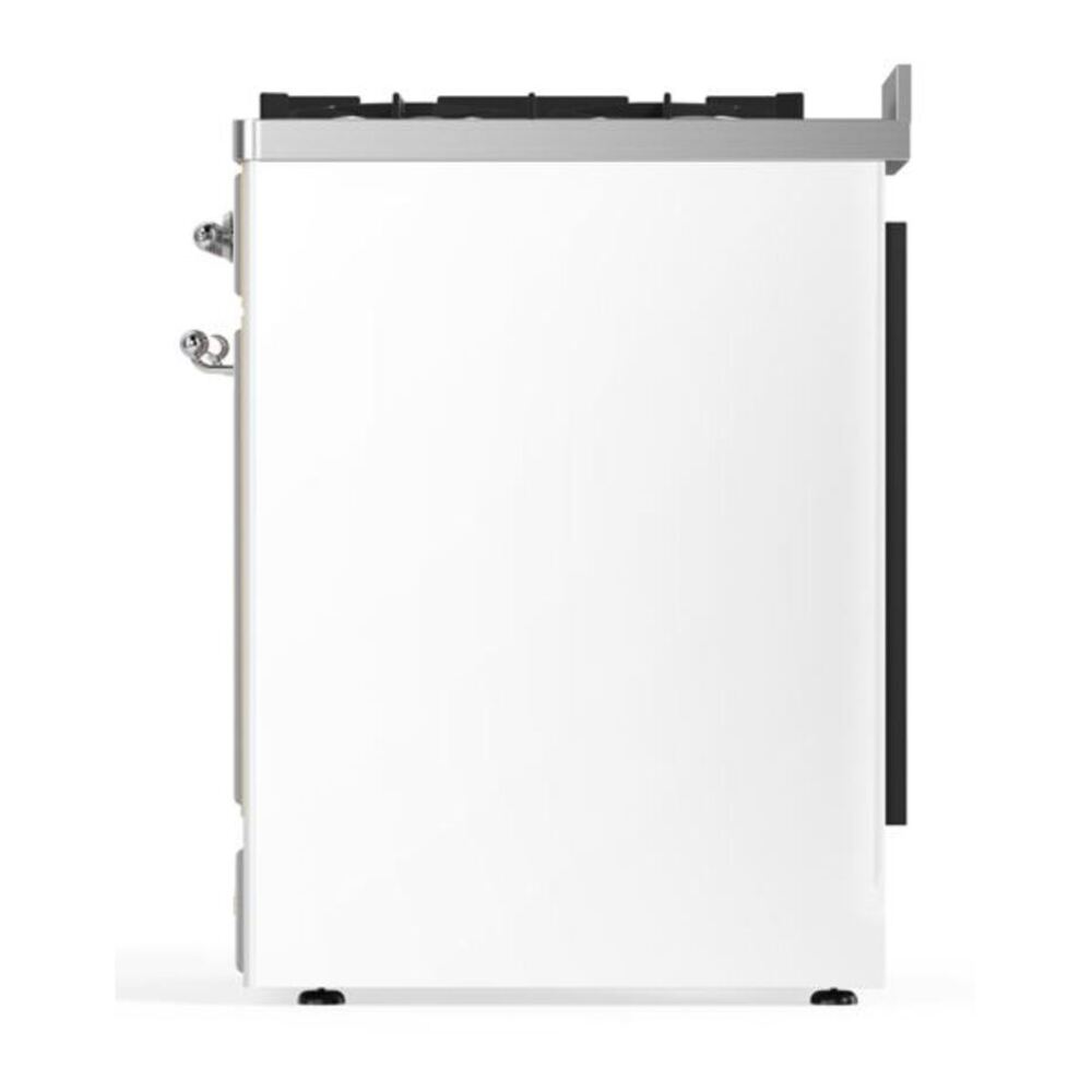 ILVE UM30DNE3WHCLP Majestic II 30 inch Dual Fuel Range with 5 Black Brass Burners (Liquid Propane, Triple Glass Door, White, Chrome) 9 ILVE_UM30DNE3WHCLP_Majestic_II_30"_Dual_Fuel_Range_Left_Angle