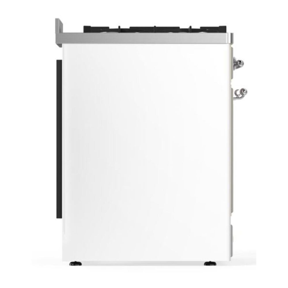 ILVE UM30DNE3WHCLP Majestic II 30 inch Dual Fuel Range with 5 Black Brass Burners (Liquid Propane, Triple Glass Door, White, Chrome) 10 ILVE_UM30DNE3WHCLP_Majestic_II_30"_Dual_Fuel_Range_Right_Angle