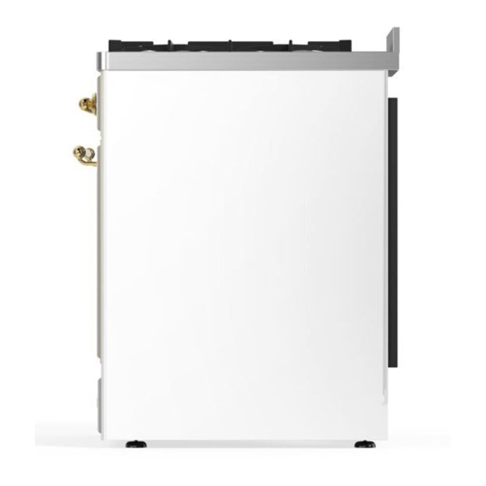 ILVE UM30DNE3WHGLP Majestic II 30 inch Dual Fuel Range with 5 Black Brass Burners (Liquid Propane, Triple Glass Door, White, Brass) 10 ILVE_UM30DNE3WHGLP_Majestic_II_30"_Dual_Fuel_Range_Left_Angle