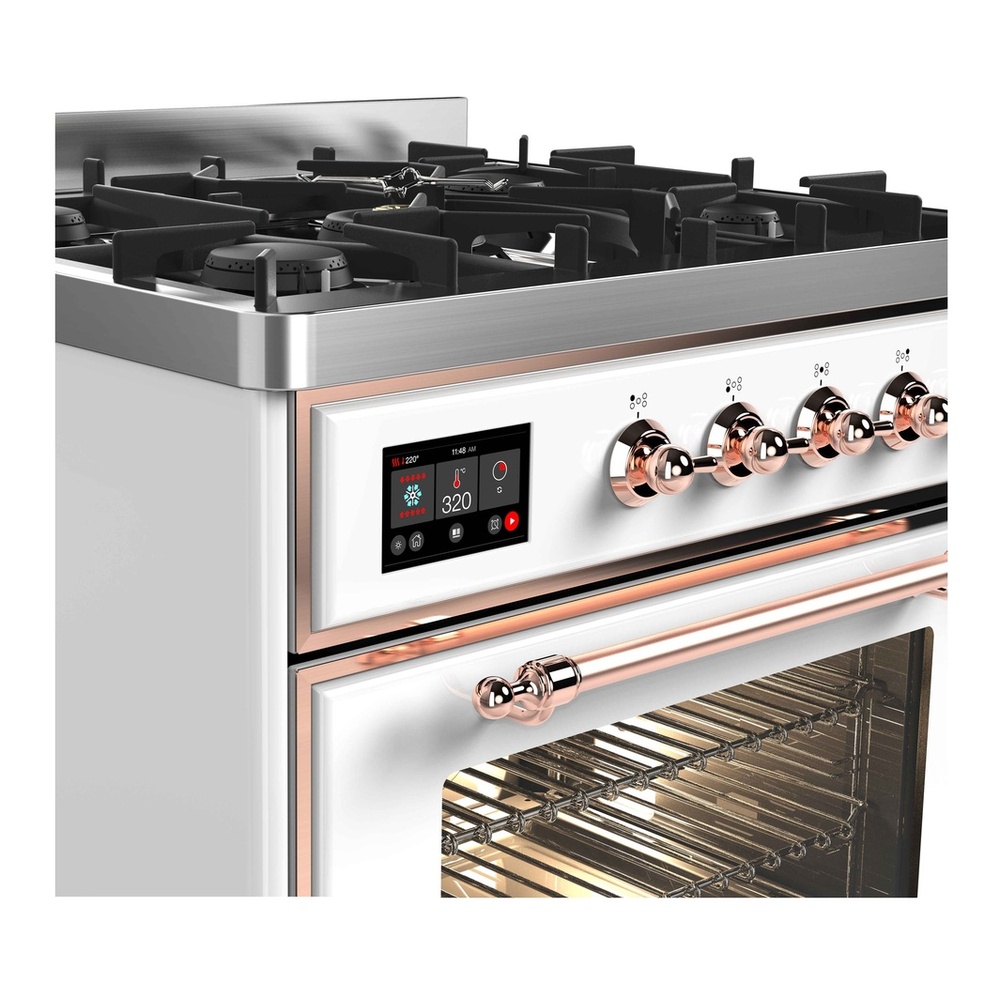 ILVE UM30DNE3WHP Majestic II 30 inch Dual Fuel Range with 5 Black Brass Burners (Natural Gas, Triple Glass Door, White, Copper) 6 ILVE UM30D Majestic II 30 inch Dual Fuel Range with 5 Burners