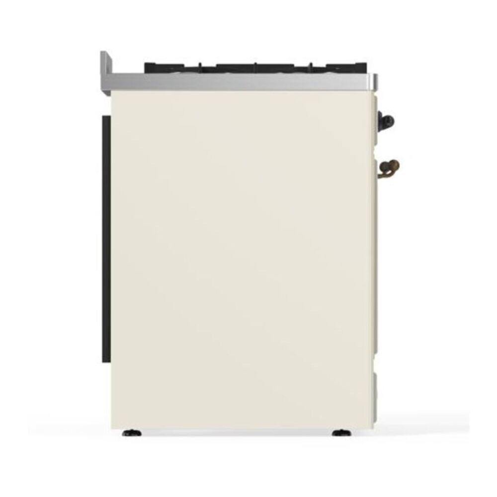 ILVE UM30DQNE3AWBLP Majestic II 30 inch Dual Fuel Range with 5 Black Brass Burners (Liquid Propane, Solid Door, Antique White, Burnished) 8 ILVE_UM30DQNE3AWBLP_Majestic_II_30"_Dual_Fuel_Range_Left_Angle