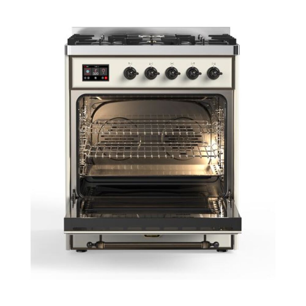 ILVE UM30D Majestic II 30 inch Dual Fuel Range with 5 Black Brass Burners