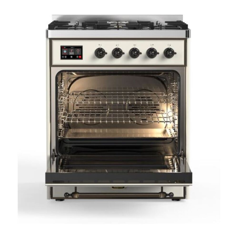 ILVE UM30DQNE3AWB Majestic II 30 inch Dual Fuel Range with 5 Black Brass Burners (Natural Gas, Solid Door, Antique White, Burnished) 5 ILVE UM30D Majestic II 30 inch Dual Fuel Range with 5 Black Brass Burners