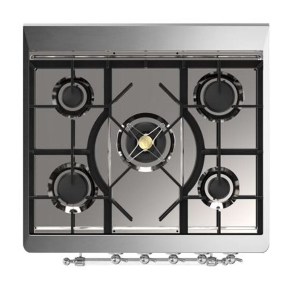ILVE UM30DQNE3AWCLP Majestic II 30 inch Dual Fuel Range with 5 Black Brass Burners (Liquid Propane, Solid Door, Antique White, Chrome) 7 ILVE_UM30DQNE3AWCLP_Majestic_II_30"_Dual_Fuel_Range_Top_Angle