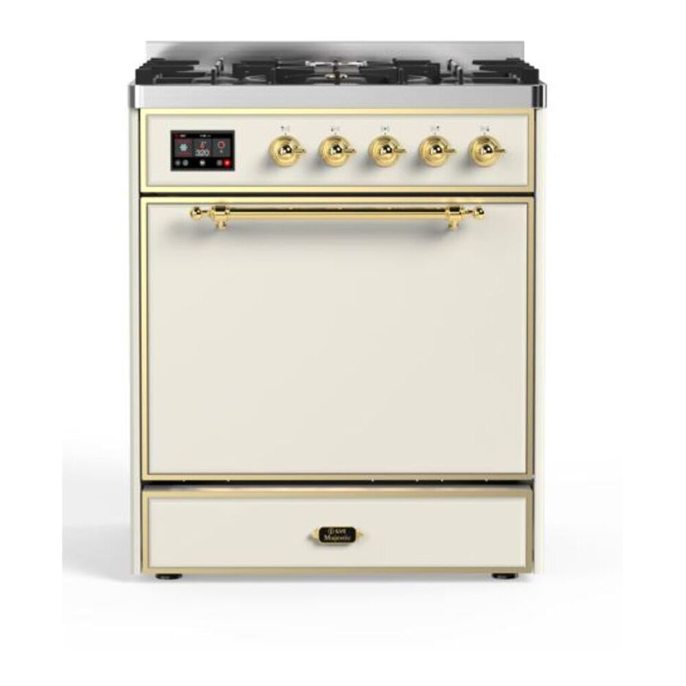 ILVE UM30DQNE3AWGLP Majestic II 30 inch Dual Fuel Range with 5 Black Brass Burners (Liquid Propane, Solid Door, Antique White, Brass) 1 UM30DQNE3AWGLP