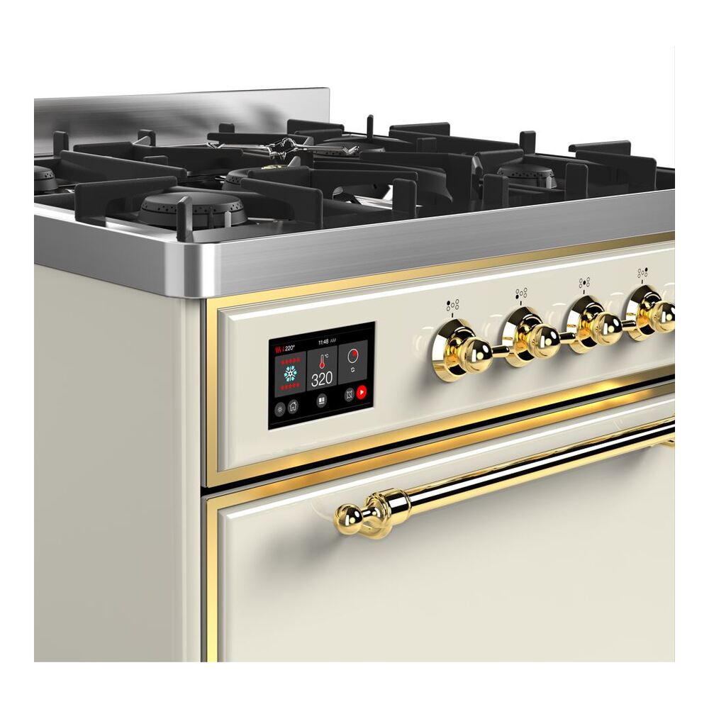 ILVE UM30D Majestic II 30 inch Dual Fuel Range with 5 Black Brass Burners