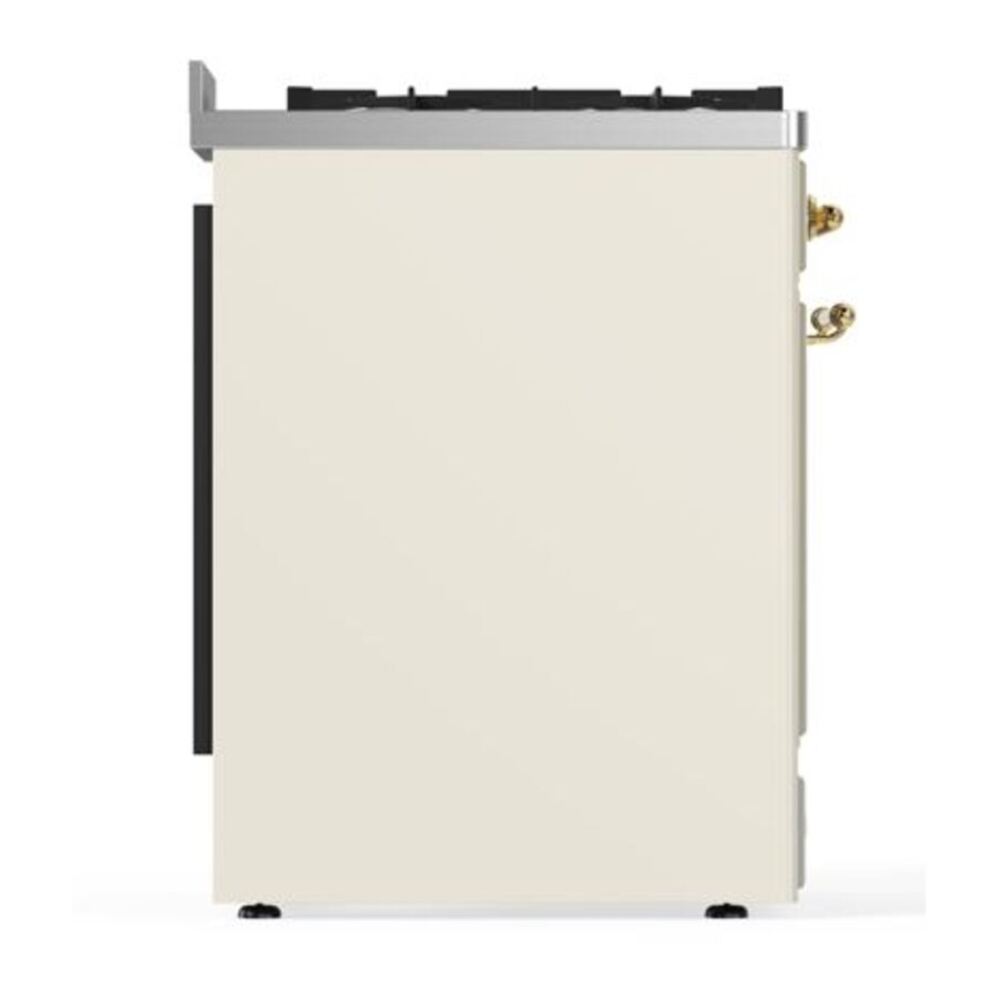 ILVE UM30DQNE3AWG Majestic II 30 inch Dual Fuel Range with 5 Black Brass Burners (Natural Gas, Solid Door, Antique White, Brass) 8 ILVE_UM30DQNE3AWG_Majestic_II_30"_Dual_Fuel_Range_Left_Angle