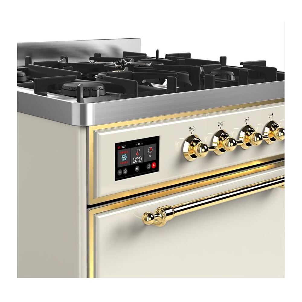 ILVE UM30DQNE3AWG Majestic II 30 inch Dual Fuel Range with 5 Black Brass Burners (Natural Gas, Solid Door, Antique White, Brass) 6 ILVE UM30D Majestic II 30 inch Dual Fuel Range with 5 Black Brass Burners