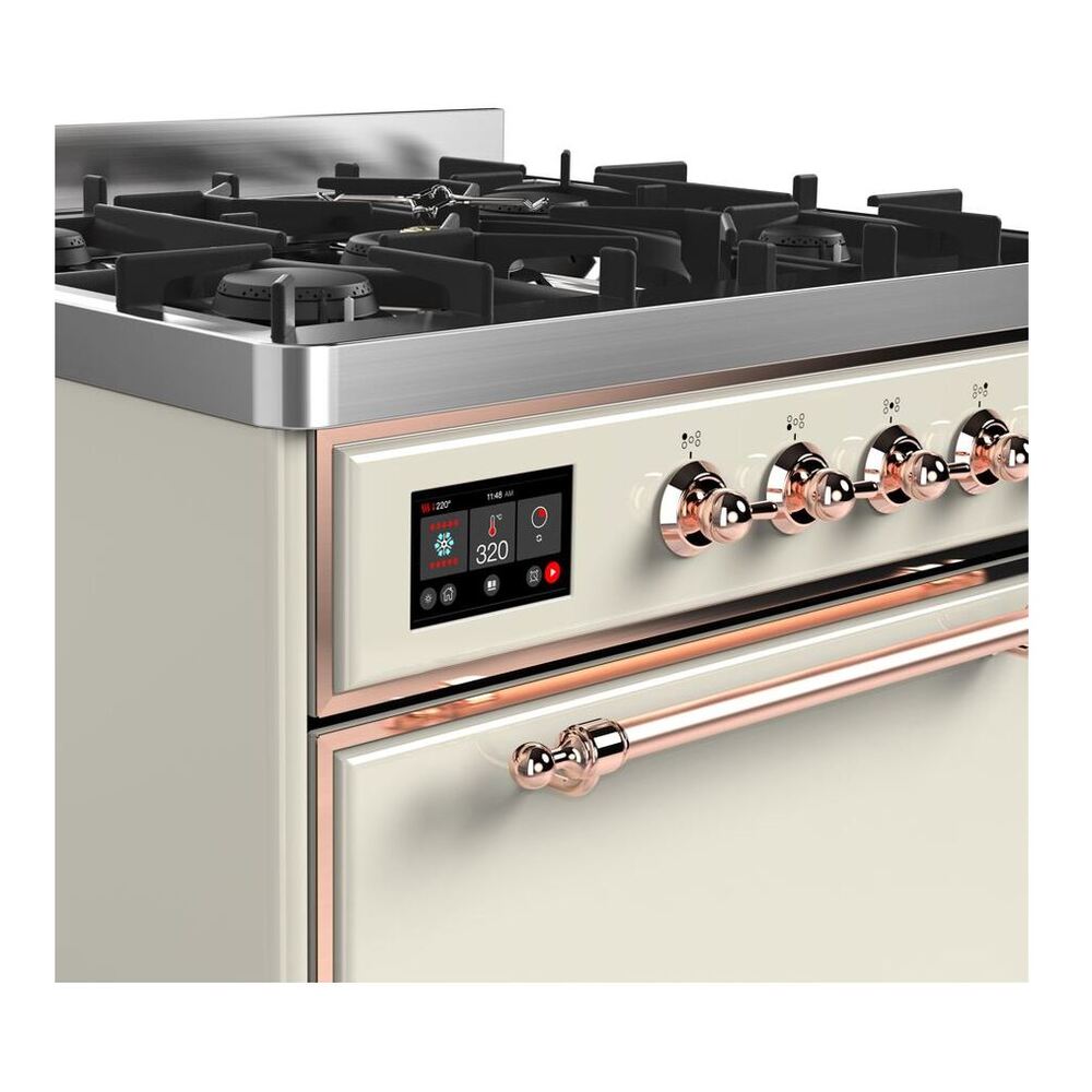 ILVE UM30DQNE3AWPLP Majestic II 30 inch Dual Fuel Range with 5 Black Brass Burners (Liquid Propane, Solid Door, Antique White, Copper) 6 ILVE UM30D Majestic II 30 inch Dual Fuel Range with 5 Black Brass Burners