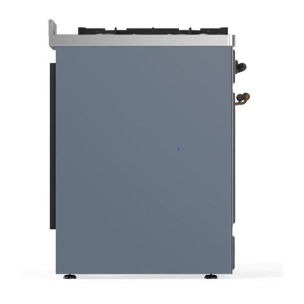 ILVE UM30DQNE3BGBLP Majestic II 30 inch Dual Fuel Range with 5 Black Brass Burners (Liquid Propane, Solid Door, Blue Grey, Burnished) 8 ILVE_UM30DQNE3BGBLP_Majestic_II_30"_Dual_Fuel_Range_Left_Angle