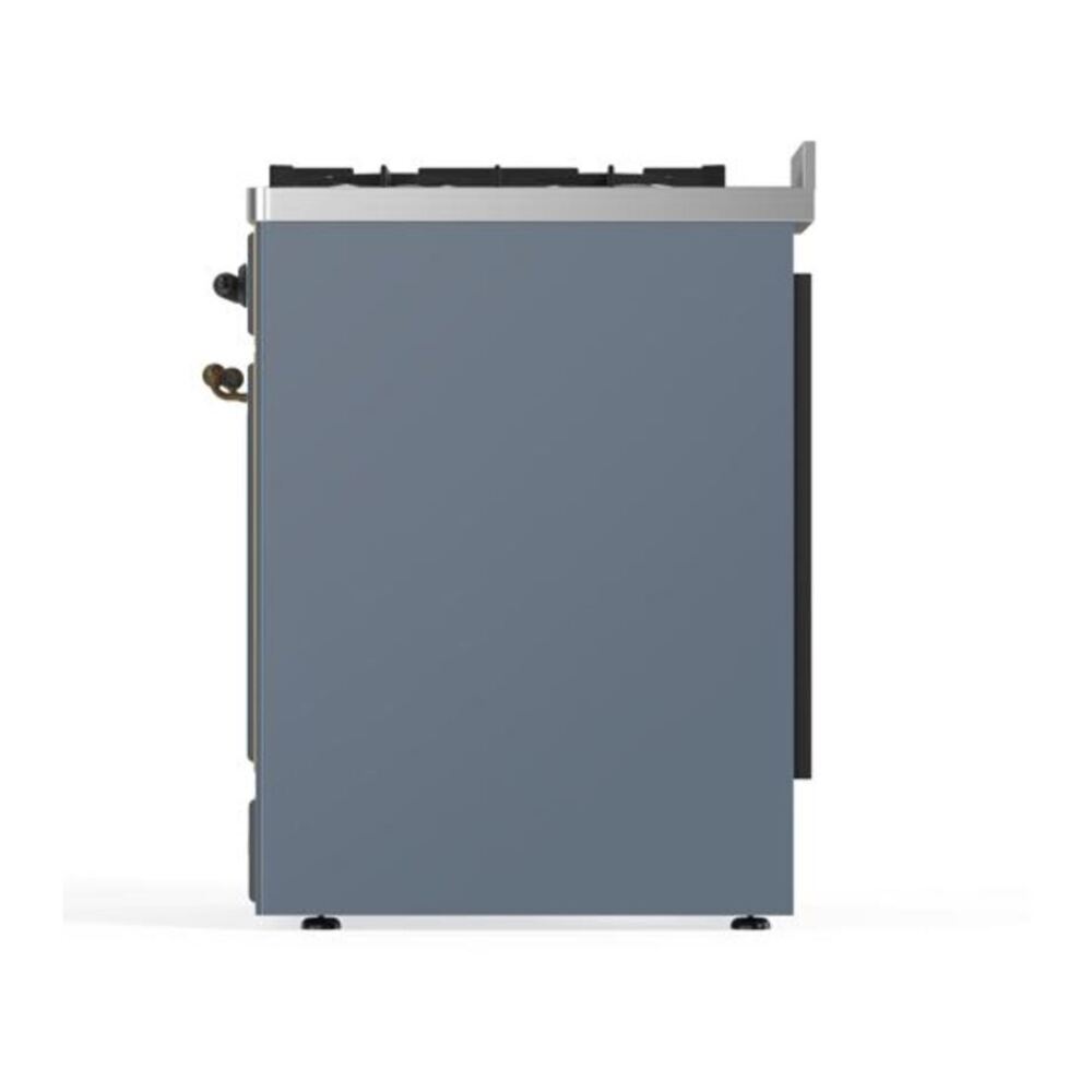 ILVE UM30DQNE3BGBLP Majestic II 30 inch Dual Fuel Range with 5 Black Brass Burners (Liquid Propane, Solid Door, Blue Grey, Burnished) 9 ILVE_UM30DQNE3BGBLP_Majestic_II_30"_Dual_Fuel_Range_Right_Angle