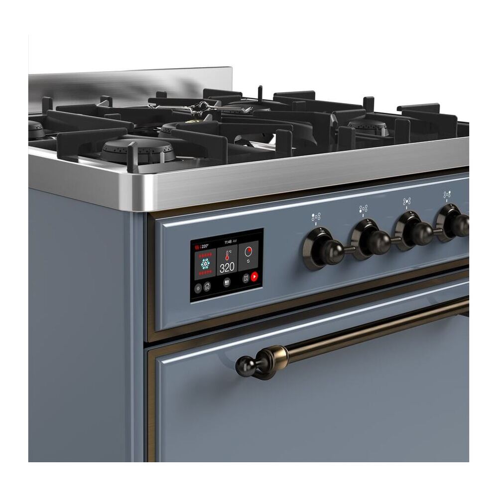 ILVE UM30DQNE3BGBLP Majestic II 30 inch Dual Fuel Range with 5 Black Brass Burners (Liquid Propane, Solid Door, Blue Grey, Burnished) 6 ILVE UM30D Majestic II 30 inch Dual Fuel Range with 5 Black Brass Burners